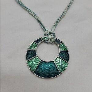 Retired LIA SOPHIA Versailles Multiple Strand Necklace With Round Green Pendant